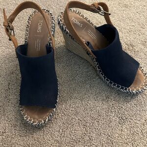 Toms Blue Espadrille Wedges with Slingback